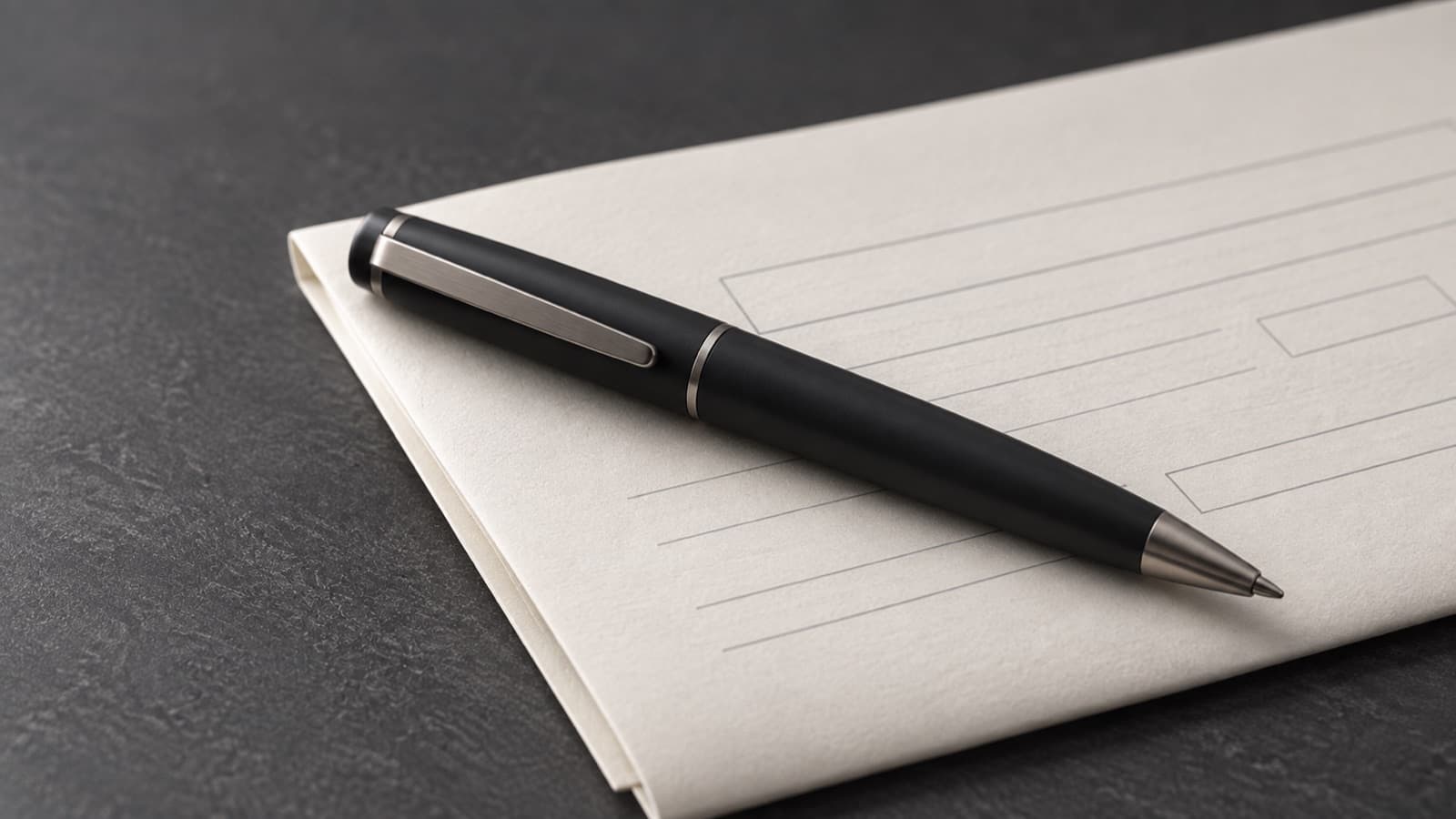 A pen resting on a blank printed form